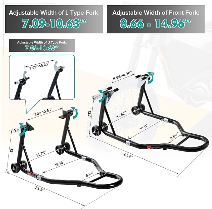 Donext Motorcycle Stand 850LB Sport Bike Front and Rear Wheel Lift Swingarm Paddock Stands Black, U+L