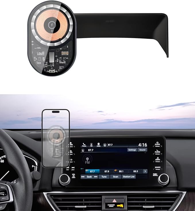 Wireless Charging Car Phone Holder for Honda Accord/Hybrid 2018-2022, 8" Screen Fixed Clip, 360° Rotation Car Phone Mount Compatible with MagSafe
