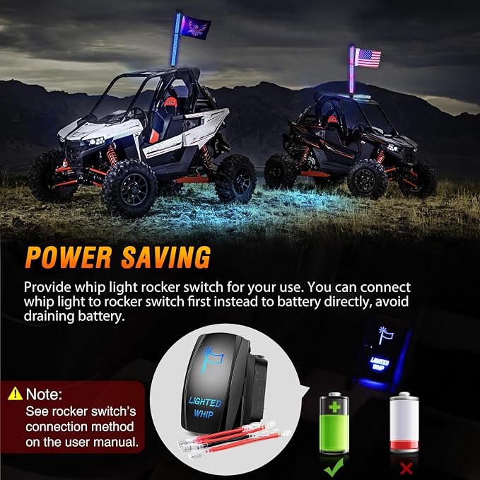 Nilight LED Fat Whip Light 1PC 3FT RGB Lighted Antenna Whips with Remote & App Control DIY Chasing Patterns Brake Reverse Lights for ATV UTV Polaris RZR Can-am Dune Buggy Pickup Trucks Jeep