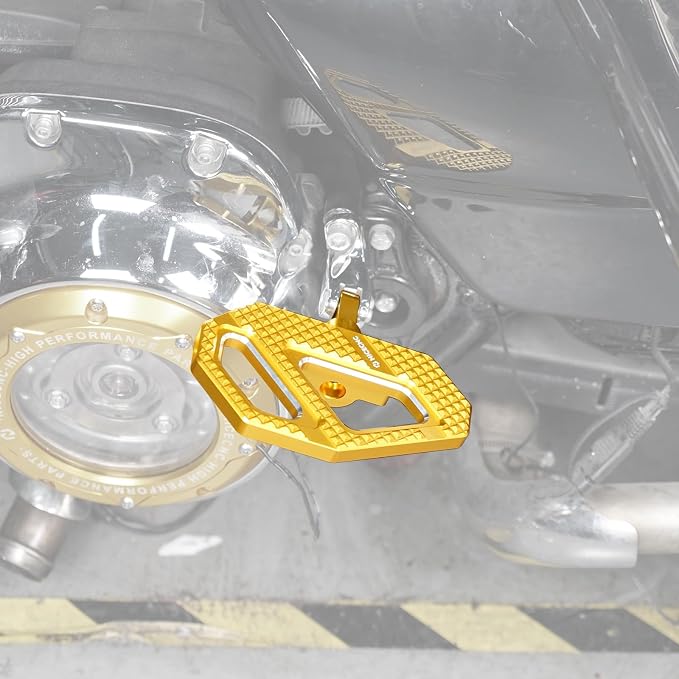 NICECNC Gold Rear Enlarged Passenger Footboard Aluminum Foot Pegs Compatible with Harley Road King Special FLHRXS 2017-2024, Replacement for 50208-04, See Fitments