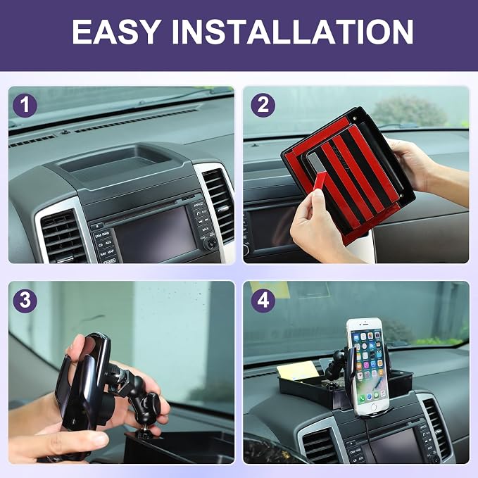 Dash Organizer Tray with Phone Holder Compatible with Nissan Frontier 2009-2017,ABS Car Dashboard Storage Box Organizer Holder Tray Mobile Phone Mount Interior Accessories (Style-F)