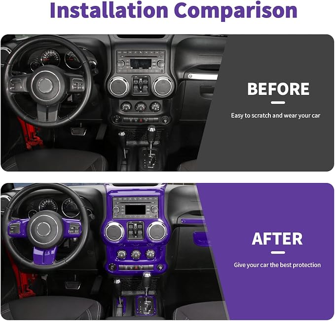 10PCS Full Set Interior Trim Kit for 2011-2018 Jeep Wrangler JK JKU,Center Console Trim, Dashboard Conditioning Switch Co-Pilot Handle Armrest Box Gear Shift Cover Trim(Purple)