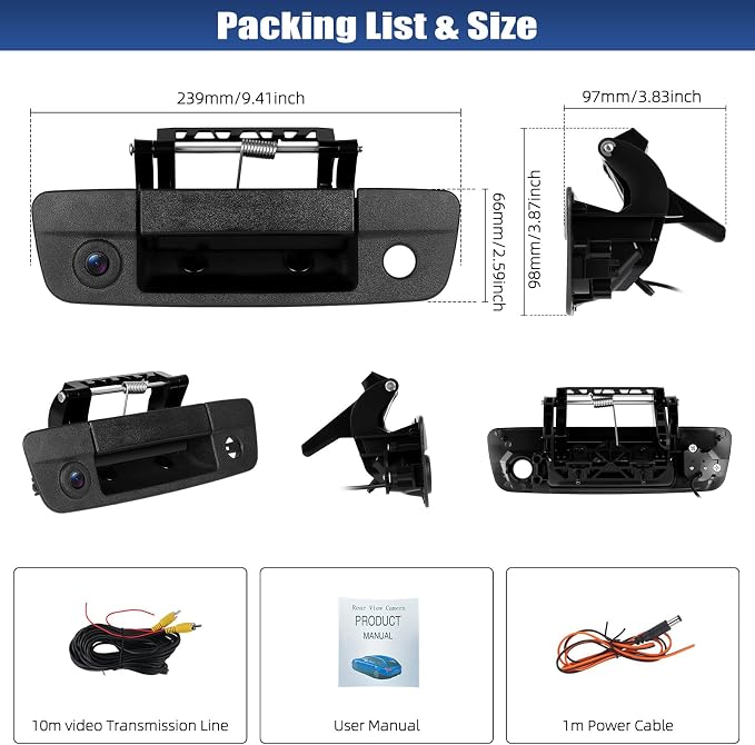 Tailgate Handle Backup Camera for Dodge Ram 1500 (2009-2017), Ram 2500 3500 (2010-2017) Night Vision Wide Angle Parking Assist Reversing Camera, HD Reverse Rear View Camera (RCA Connector)