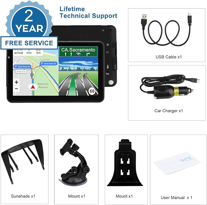 GPS Navigation for Car Truck Navigator Latest Maps 7 Inch Touch Screen Vehicle GPS Commercial Trucker Navigation Voice Speeding Warning Free Lifetime Update of World Maps