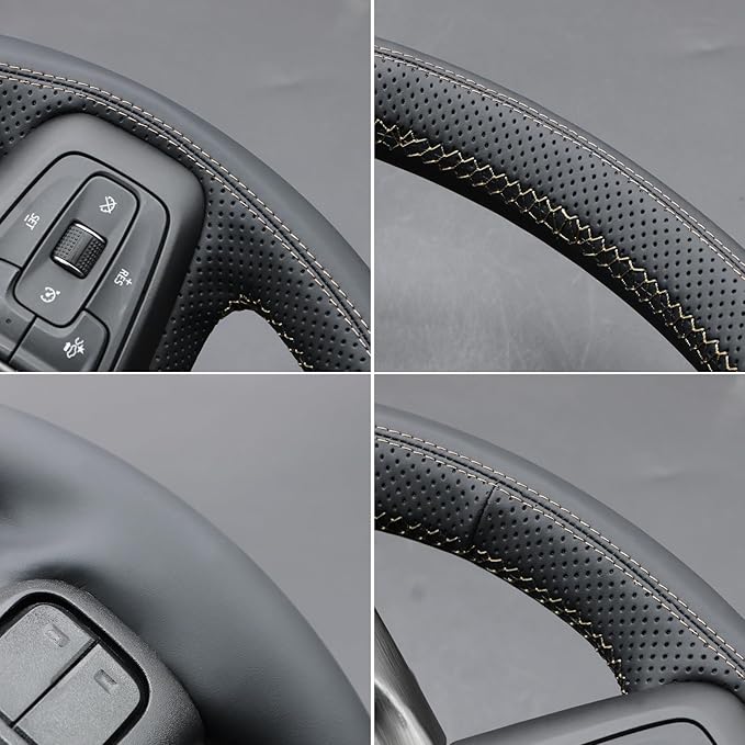 MEWANT Hand Stitch 3D Style Steering Wheel Protector Wrap Cover for GMC Sierra 1500 2019-2023/Sierra 1500 Limited 2022/Sierra 2500 2020-2024/Sierra 3500 2020-2024/Yukon 2021-2023