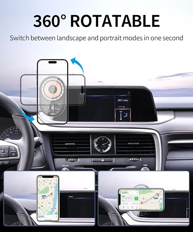 Wireless Charging Car Phone Holder for Lexus RX/RX Hybrid 2020-2022, 8" Screen Fixed Clip, 360° Rotation Car Phone Mount Compatible with MagSafe