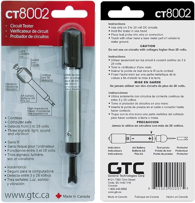 General Technologies Corp GTC CT8002 Cordless Circuit Tester, Black