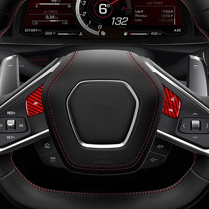 Hard Carbon Fiber, for Corvette C8 2020 2021 2022 2023 Accessories, Steering Wheel Voice Control Button Cover, 3Pcs Car Steering Wheel Button Sticker, No Heated Button
