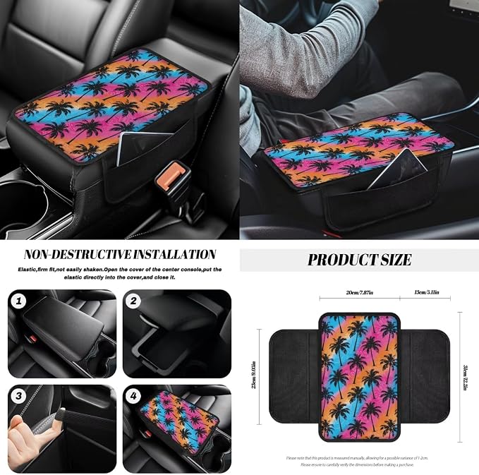 Coconut Tree Print 14Pcs Full Set Car Seat Covers with Accessories, High Back Car Front and Rear Seat Covers with Steering Wheel Cover Center Console Pad and Safety Belt Pads, etc