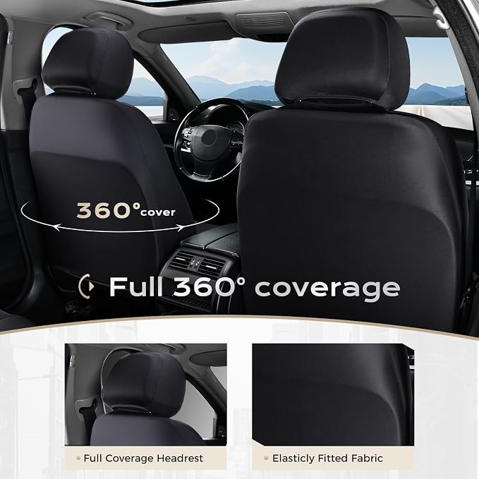 Coverado Seat Cover, Car Seat Cover Full Set, 3D Air Mesh Breathable Seat Protectors Sports Carbon Fiber Design Airbag Compatible Comfort Universal for Most Cars, Van,Trucks, SUV, Black