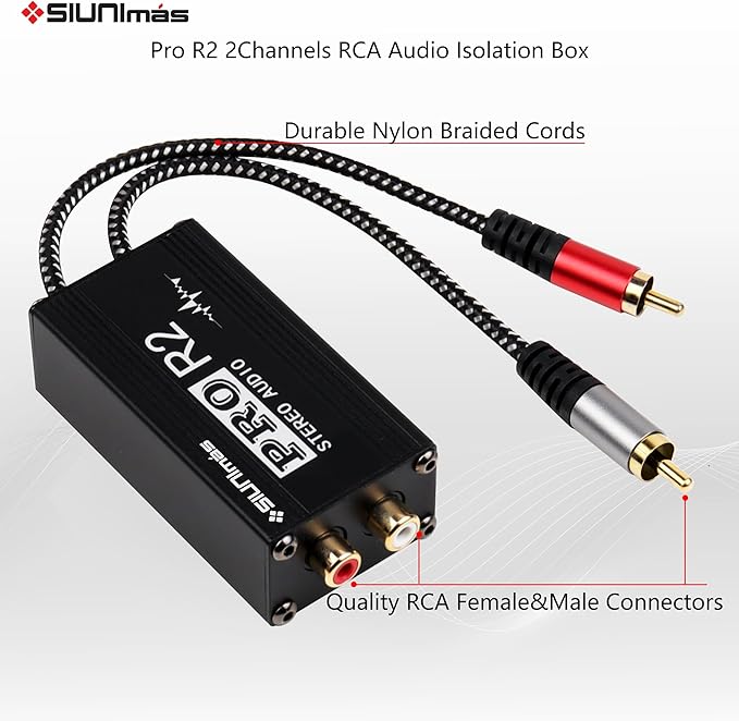 Pro R2 Portable RCA Passive Ground Loop Noise Isolation Box Audio Noise Filter for Home/Car/Official Audio Playing Systems(SIM-RCA-Pro R2)