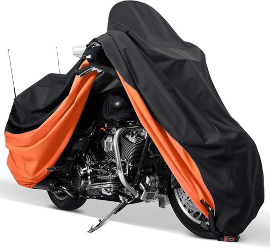 PBYMT Motorcycle Cover with Side Top Box, Waterproof Cover Compatible with Harley Davidson Touring Ultra Limited Street Glide Road Glide Electra Glide Outdoor All Weather Protection, 116" x 47" x 53"