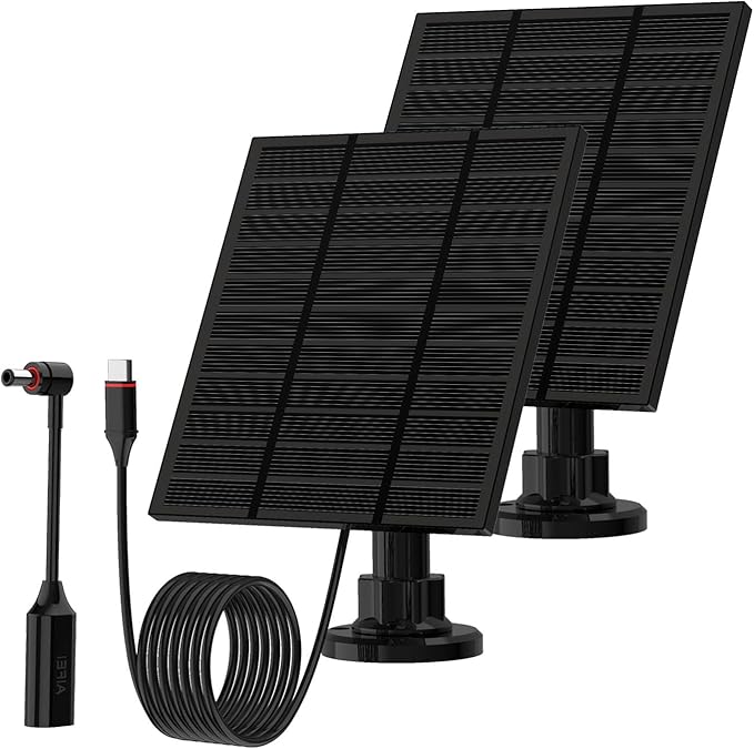 Solar Panels for Ring Camera Outdoor (New Generation) 5W 5V Solar Panel Charger with USB-C&Plug for Spotlight Cam Plus&Stick Up Cam Pro.Waterproof IP65 360°Adjustable 10FT Cable (Black, 2)