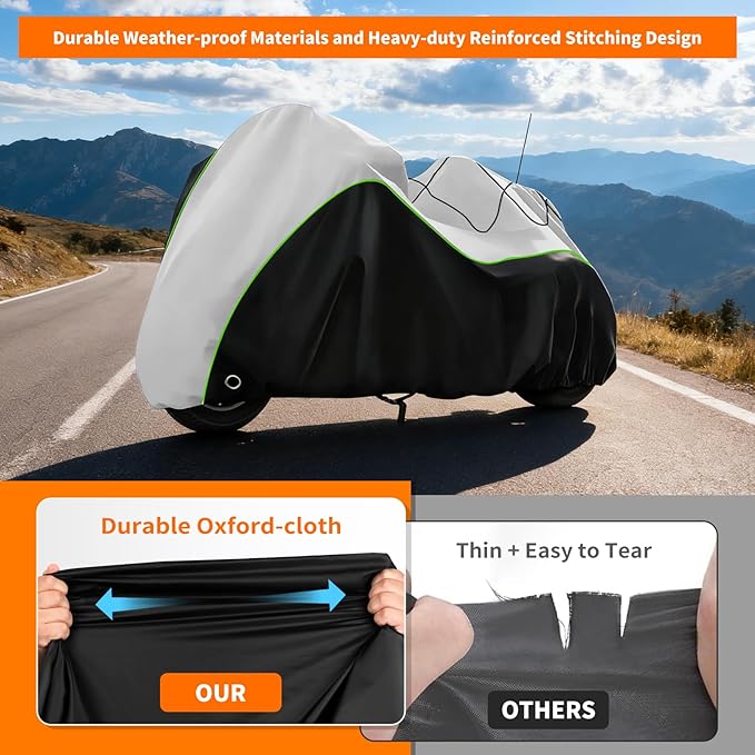 COVERVIN Trike Cover Waterproof, Heavy Duty 3 Wheel Motorcycle Cover for Harley Honda Goldwing Freewheeler Tri Glide Ultra, with Antenna Zipper, Windproof Buckles & Reflective Strips (Black&Silver)