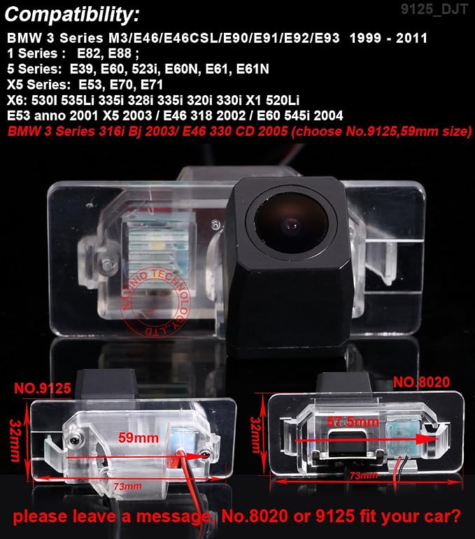 HD IP68 1280Pixels Auto 170° License Plate Light Rear View Reversing Parking Camera Compatible with BMW X1 X3 X5 X6/M3/E90/E91/E92/E93/E82/E88/E39/E60/E61/E53/E70/E71/535Li 335i 328i 320i 330i/520Li