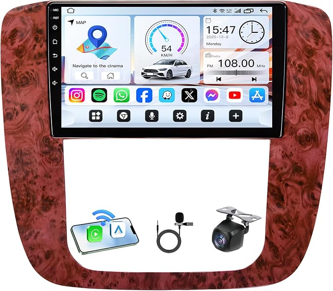 8Core+4G RAM Car Radio Stereo for 2007-2013 Chevy Tahoe Suburban Silverado: 9" 1280x800 HD IPS Touchscreen, Android 15 Head Unit with Wireless Carplay Android Auto, GPS, 5G WiFi BT SWC Backup Camera