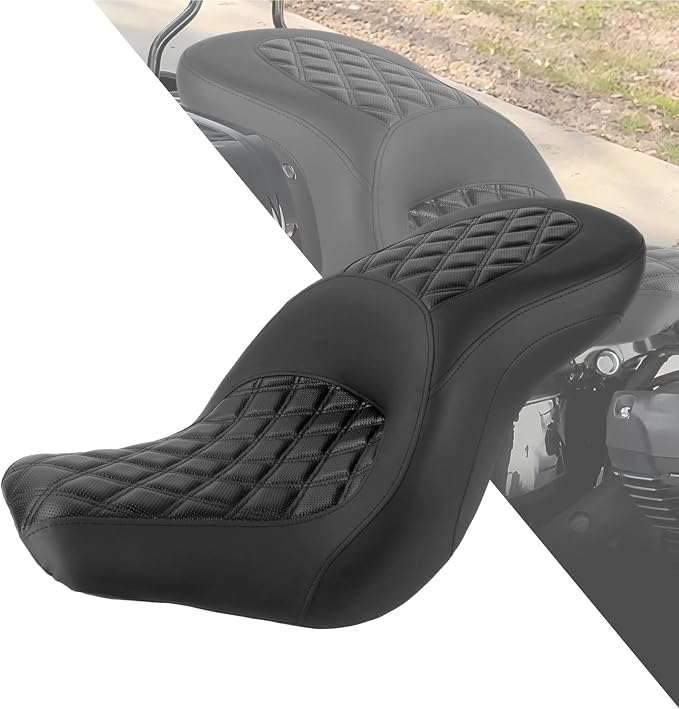 Motorcycle One-piece Seat Driver& Passenger Seat Fit for Harley Softail Low Rider FXLR FXLRS FXLRST 2018-later (#1 Seat-Rhombus)