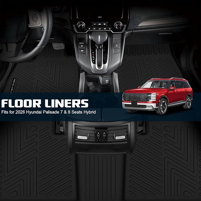All Weather Floor Mats Trunk Mat with Backrest Mat Fit for 2026 Hyundai Palisade 7/8 Seat Hybrid, TPE Odorless Anti-Slip Floor Liners Cargo Mat Protector for 2026 Palisade Accessories