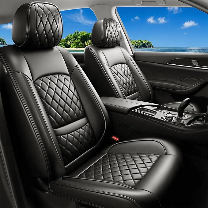 Fit Maverick Car Seat Covers for Ford Maverick 2022-2025 2026 - Luxury Leather, Anti-Slip, All-Weather, Waterproof & Breathable, Airbag Compatible, 2 Front Seats Only (Black)
