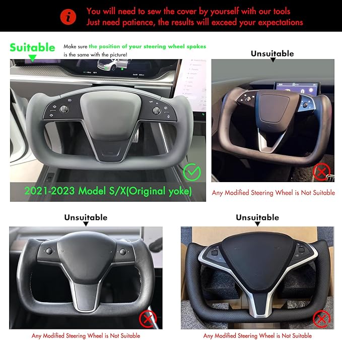 MEWANT Hand Stitched White Leather Steering Wheel Cover Wrap for Tesla Model S 2021-2023 / Model X 2021-2023 Steering Wheel Accessories