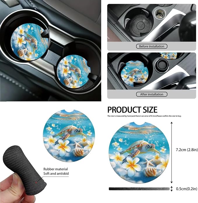 Sea Plumeria Starfish Shell Pattern Auto Accessories Set of 15, Car Seat Covers Steering Wheel Cover Seat Belt Cover Air Vent Storage Bag Keychain Trash Bin and Mirror Cover