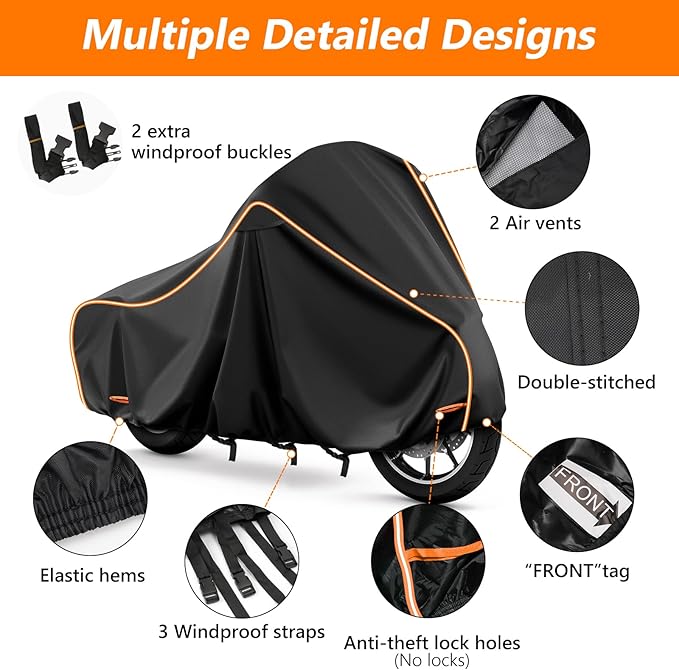 420D Motorcycle Cover for Harley Davidson Touring Models Road King, Road Glide, Street Glide, Electra Glide, Heritage Classic, Low Rider Outdoor Bike Cover Waterproof Fits up to 118” Motorcycle