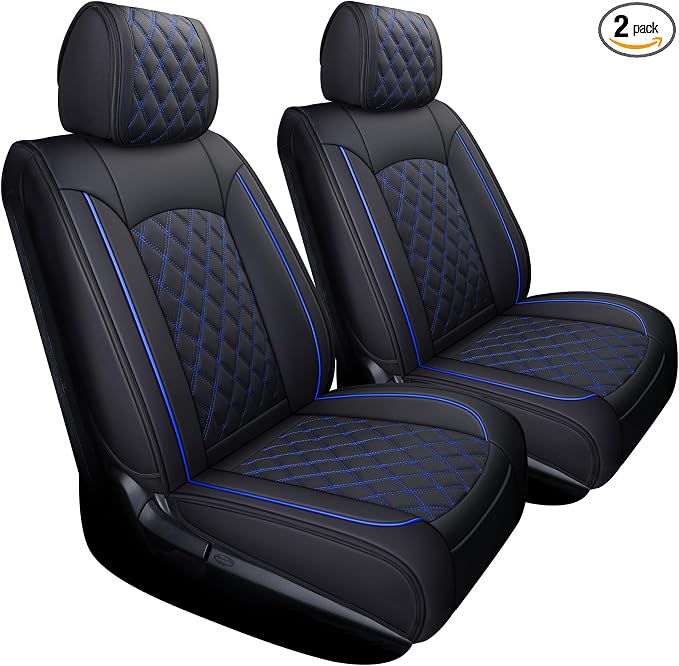 YIERTAI Truck Seat Covers Compatible with Toyota Tundra for 2008-2025 2026 Tundra Crewmax SR5 Limited Double Cab Crew Extended Cab Waterproof Leather Seats Protectors(2 PCS Front only/Black-Blue)