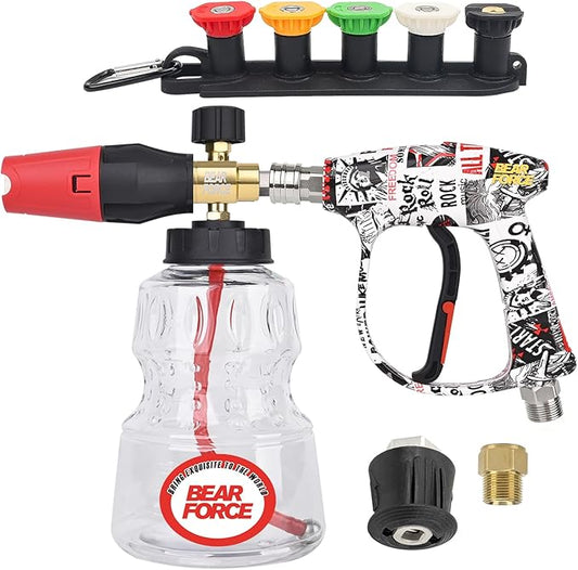 BEAR FORCE Pressure Washer Color Painted Short Spray Gun M22-ID14mm Max 3000 PSI & Foam Cannon Foam Gun Set, for Kar-Cher Pressure Washer, Light Duty Foam Lance Thick Foam Blaster, Car Care Detailing