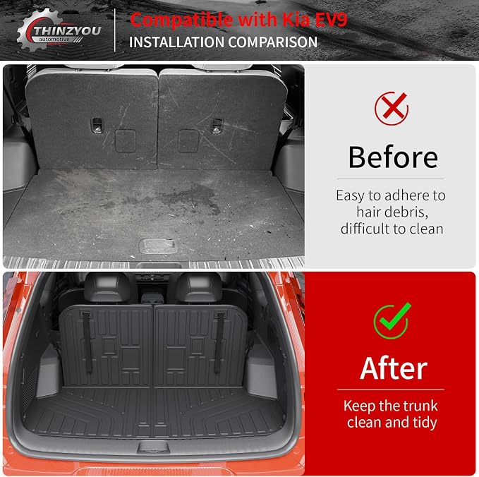 Cargo Mat Compatible with 2024 2025 2026 Kia EV9 Trunk Mat Cargo Liner TPE All Weather Back Seat Cover Protector 3rd Row Trunk Liner 2024 Accessories (6&7 Seats, Trunk Mat with Backrest Mats)
