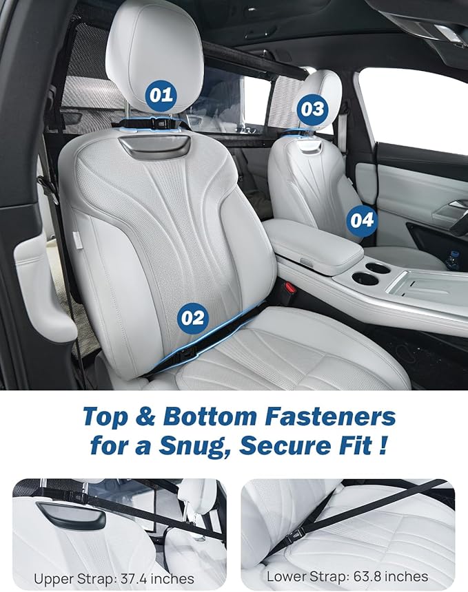 JOYTUTUS 52" Wide Dog Car Barrier with Removable Visual Window, Car Barrier for SUV Escape-Proof, Net for Behind Front Seats, Vehicle Gate for Dog Travel, Ideal for Sedans SUVs Trucks