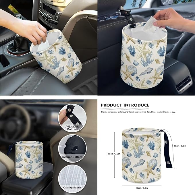 Beach Starfish 15 PCS Car Seat Cover Set with Auto Steering Wheel Cover Seat Belt Strap Protector Cup Holder Trash Bag Rear View Mirror Protector Keychain