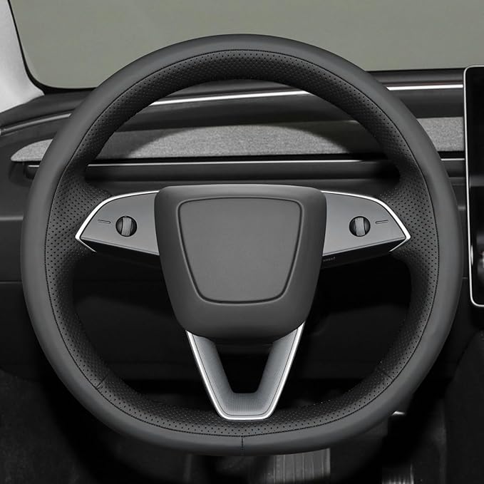 MEWANT DIY Stitching Real Leather Steering Wheel Cover Wrap for Tesla Model 3 Highland 2023-2025/Model Y 2025 Highland for Tesla Model 3/Model Y Accessories(3D Style)