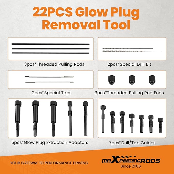 maXpeedingrods 22PCS Glow Plug Removal Tool Kit, High Hardness Fuel Glow Plug Extractor Kit, Glow Plug Electrodes Removing Tool for M8 M10 Glow Plug, with Carry Case