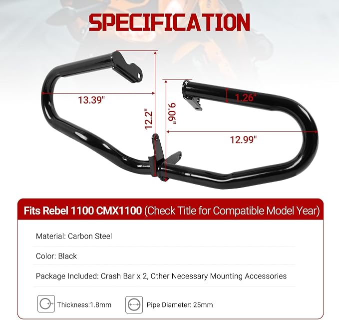Motorcycle Engine Guard Crash Bar Compatible with Rebel 1100 CMX1100 2021 2022 2023 2024 2025 2026 Highway Bar Bumper Side Protection
