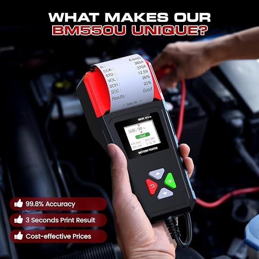 ELMCONFIG Car Battery Tester with Printer, 6V 12V 24V 100-2000CCA Battery Load Tester for Lead-Acid & Lithium ion Batteries, Automotive Digital Battery Analyzer for Car, Truck, Motorcycle, ATV, Boat