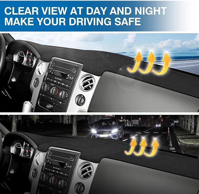 KUST Black Dash Cover for Ford F150 F-150 2004-2008, 2004-2008 Lincoln Mark LT Left Hand Driving Polyester Dashboard Cover Non-Slip Interior Accessories for F150 Custom Fit Dash Mat Sunshade No Glare