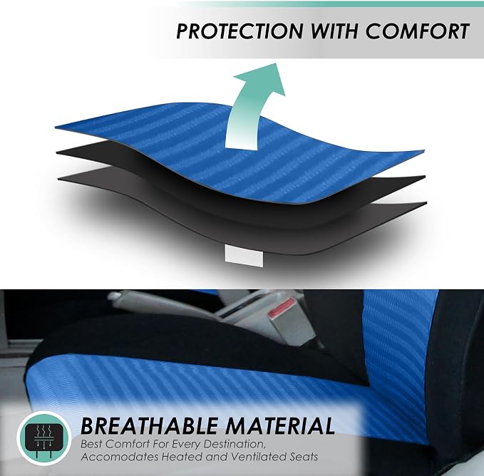 FH Group Car Seat Covers Trendy Elegance Three Row Car Seat Covers Set, Airbag Compatible and Split Ready, 7 Seater Covers-Universal Fit for Cars, Trucks & SUVs Blue/Black