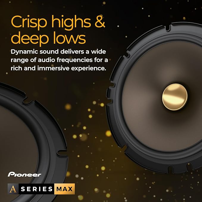 PIONEER A-Series MAX TS-A653CH 6.5” 2-Way Speakers (Pair) – 370W Max, Crisp Highs + Clear Vocals, Enhanced Bass, Ideal Factory Upgrade, Installation Adaptors Included