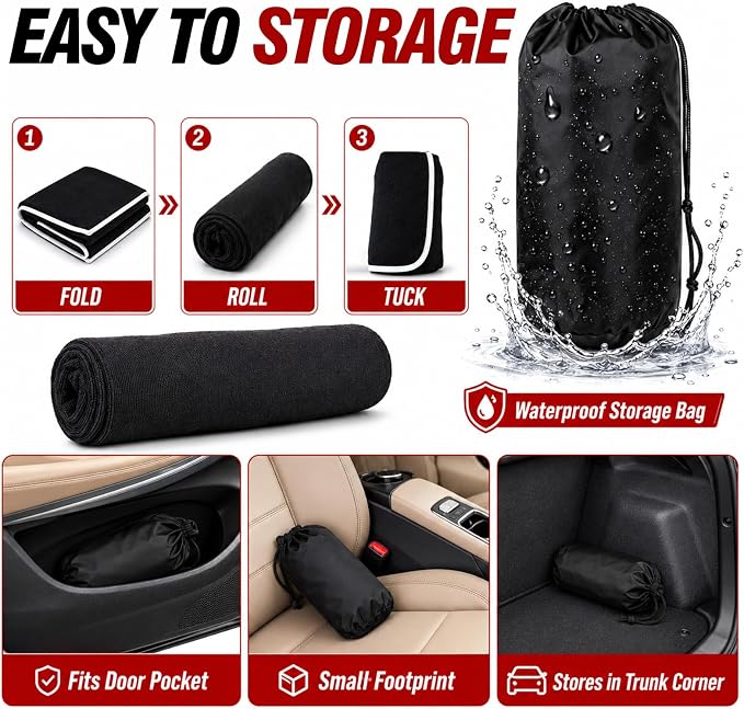 600g Ultra-Thick Car Seat Cover Towel,Heavy-Duty Absorbent Terry Cloth Sweat Protector for Gym,Beach&Athletes,Eco-Friendly Universal Fit for Sedans,SUV & Trucks,Non-Slip Machine Washable-Black