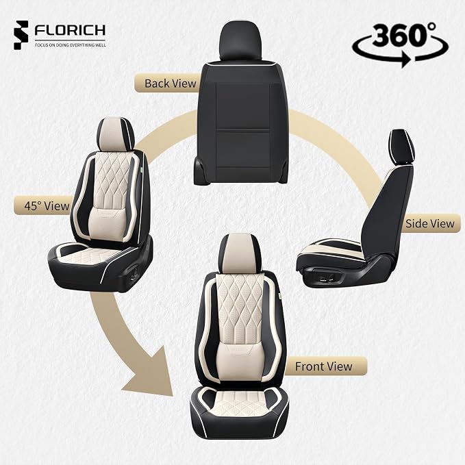 FLORICH Leather Seat Cover Front Seats Automotive Car Seat Covers Front Seat Cover Waterproof Car Seat Protector with Lumbar Support 2 Pack Universal Fit for Most Cars Sedans Trucks SUV, Black&Beige