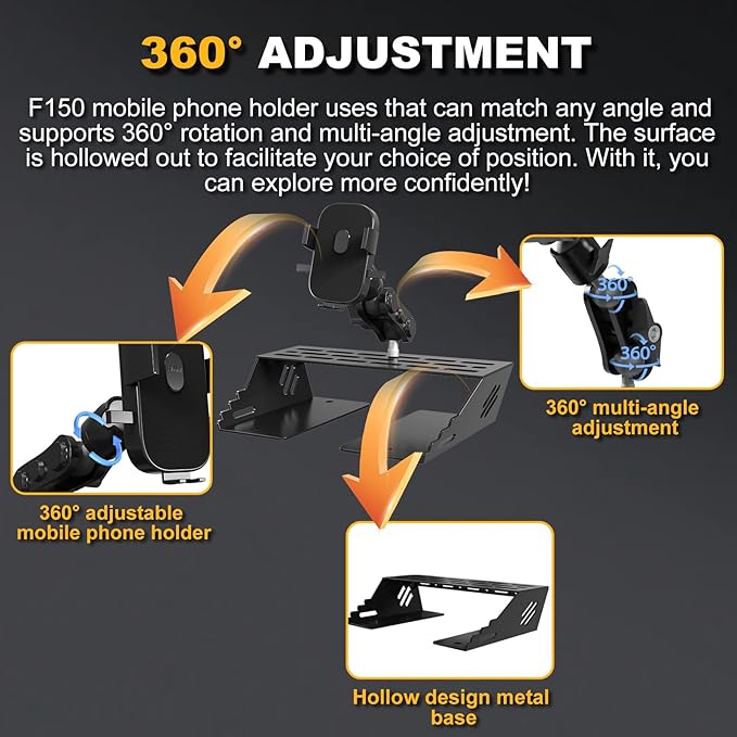 F150 Dash Mount Phone Holder, Full Metal Base No Punching Required, F250 Phone Mount with Storage Function Most Phones, Compatible with Ford F150 2015-2020 and F250/F350 2017-2022 Super Duty Trucks