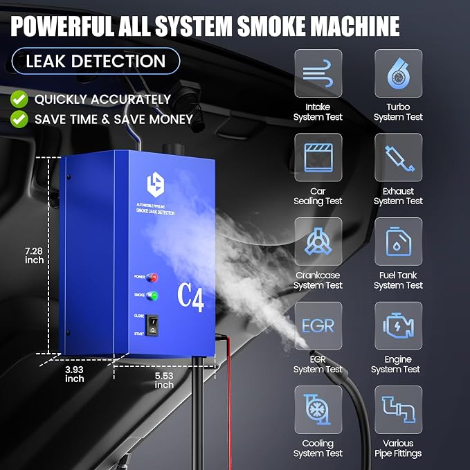 Smoke Machine Automotive Leak Detector, Smoke Machines Leak Tester for All 12V DC Vehicles in Vacuum,Fuel Diagnostic Pipe System,Built-in Air Pump (Oil Not Included)