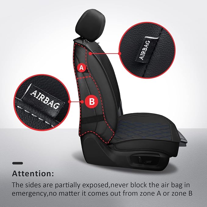 MIROZO 2PCS Front Seat Covers,Waterproof Car Seat Cover Blue Vehicle Cushion Cover Breathable Fit for Most Sedan, Truck and SUV (Black and Blue,2PCS)