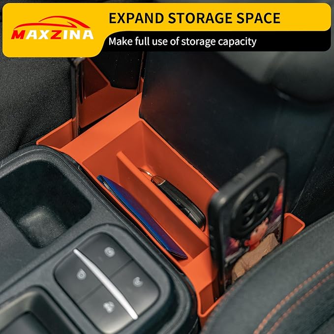 Door Side Storage Tray Bundle with 2022-2025 Maverick Front Center Console Gear Shifter Storage Organizer Tray Silicone Front Armrest Storage 2024 Maverick Accessories (Orange)
