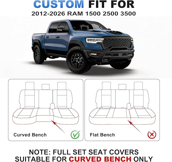 for Dodge RAM 1500 2500 3500 2012-2026 Front Seat Covers | Custom Fit Truck Faux Leather Ice Silk Bighorn Laramie Tradesman Cab, Breathable Cooling Seat Protectors (2 Front Set, Black)