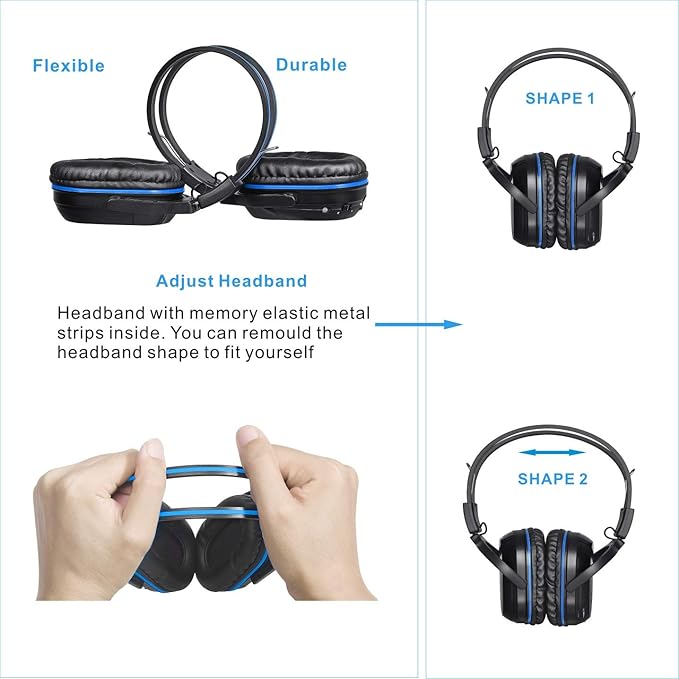 SIMOLIO IR Headphones for Car DVD System, Universal 2 Channel Wireless Infrared Headphone for Honda Odyssey, Pilot, Toyota Sienna, uConnect, GMC Yukon, with AUX Cord, Folding & Carry Pouch, 2 Pack