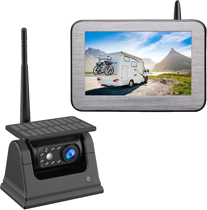 Magnetic Solar Wireless Backup Camera with 5" Monitor System AHD1080P Truck Trailer Hitch Rear View Camera IR Night Vision Waterproof Rechargeable Reverse Camera for RV Car Camper