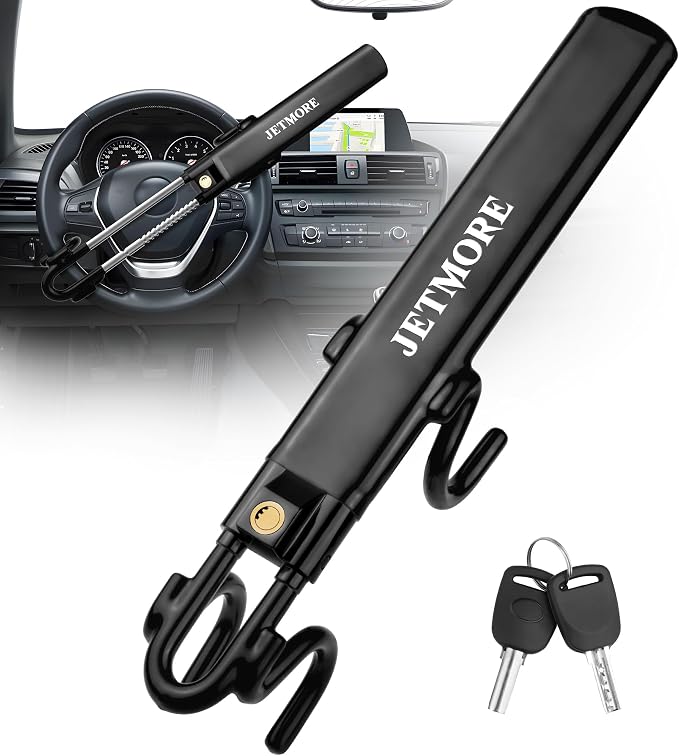 Jetmore Car Steering Wheel Lock Anti-Theft Device, Car Lock Steering Wheel, Wheel Locks for Cars, Anti-Theft Car, Two-Hook, Reinforced Alloy Steel, Fit for Street & Overnight Parking, High-Risk Areas