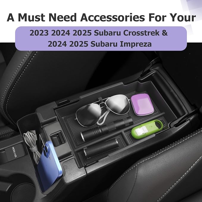 LUWU 2025 2026 Impreza Accessories Compatible with 2024 2025 2026 Subaru Crosstrek & Impreza Center Console Hanging Box, Armrest Storage Box Tray Organizer Insert Tray Black 2-Pack