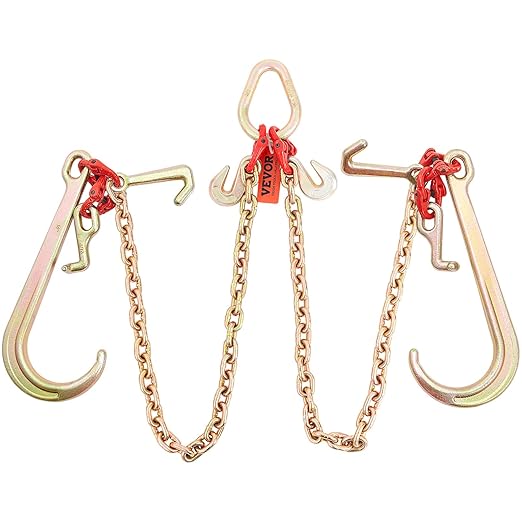 VEVOR G80 V Bridle Chain, 5/16 in x 3 ft Towing Chain Bridle with J Hooks and T Hooks, Heavy Duty Transport Tow Chain Bridle with 10800 lbs Safe Working Load Ideal for Flatbed Truck Wrecker Recovery